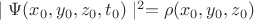 $ \mid \Psi (x_0, y_0, z_0, t_0)\mid ^2 = \rho (x_0, y_0, z_0) $