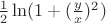 $\frac{1}{2}\ln(1 + (\frac{y}{x})^2)$