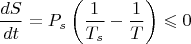 $$\frac{dS}{dt}=P_s\left( \frac{1}{T_s}-\frac{1}{T}\right) \leqslant 0$$