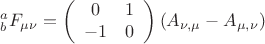 $${}_b^a F_{\mu \nu }  = \left( {\begin{array}{*{20}c}   0 & 1  \\   { - 1} & 0  \\ \end{array} } \right)\left( {A_{\nu ,\mu }  - A_{\mu ,\nu } } \right)$$