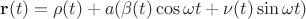 $$\mathbf{r}(t)=\mathbf{\rho}(t)+a(\mathbf{\beta}(t)\cos{\omega t}+\mathbf{\nu}(t)\sin{\omega t})$$
