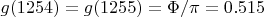 $g(1254) = g(1255) = \Phi/\pi = 0.515$