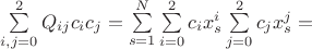 $\sum\limits_{i,j=0}^{2} Q_{ij}c_ic_j = \sum\limits_{s=1}^{N} \sum\limits_{i=0}^{2}c_ix_s^i\sum\limits_{j=0}^{2}c_jx_s^j =$