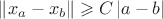 $\|x_a-x_b\|\geqslant C\,|a-b|$