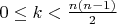 $0 \le k < \frac{n(n-1)}{2}$