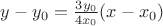 $y-y_0=\frac{3y_0}{4x_0}(x-x_0)$