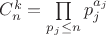 $C^k_n = \prod\limits_{p_j \leq n} p_j^{a_j}$