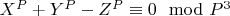 $X^P + Y^P-Z^P\equiv 0\mod P^3$