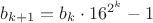 $b_{k+1} = b_k \cdot 16^{2^k}-1$