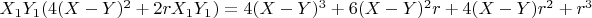 $X_1  Y_1  (4 (X-Y)^2 + 2 r X_1  Y_1) = 4 (X-Y)^3 + 6 (X-Y)^2  r + 4 (X-Y) r^2 + r^3$