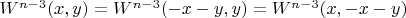 $W^{n-3}(x,y)=W^{n-3}(-x-y,y)=W^{n-3}(x,-x-y)$