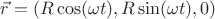$\vec{r}=(R\cos(\omega{t}),R\sin(\omega{t}), 0) $