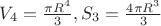 $V_4=\frac{\pi R^4}{3}, S_3=\frac{4\pi R^3}{3}$
