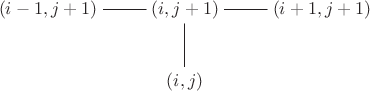 $$
\xymatrix{
  (i-1, j+1) \ar@{-}[r] & (i, j+1) \ar@{-}[r] \ar@{-}[d] & (i+1, j+1)\\
  & (i, j) &\\
}
$$