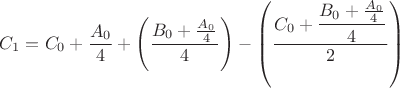 $C_1 = C_0 + \dfrac{A_0}{4} + \left(\dfrac{B_0 + \frac{A_0}{4}}4 \right) - \left(\dfrac{C_0 + \dfrac{B_0 + \frac{A_0}{4}}4}{2}\right)$