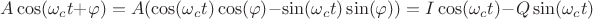$A\cos(\omega_c t + \varphi) =  A (\cos(\omega_c t)\cos(\varphi) - \sin(\omega_c t)\sin(\varphi)) = I\cos(\omega_c t) - Q\sin(\omega_c t)$