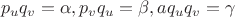 $$p_uq_v=\alpha, p_vq_u=\beta, aq_uq_v=\gamma$$