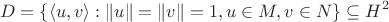 $$
D = \{ \langle u,v \rangle : \| u \| = \| v \| = 1, u \in M, v \in N \} \subseteq H^2
$$
