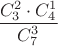 $\dfrac{C_3^2\cdot C_4^1}{C_7^3}$