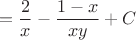 $$=\dfrac{2}{x}-\dfrac{1-x}{xy}+C$$