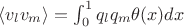 $ \langle v_{l}v_{m}\rangle = \int_{0}^{1}  q_{l}q_{m} \theta(x)dx$