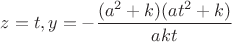 $z=t, y=-\dfrac{(a^2+k)(at^2+k)}{akt}$