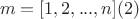 $$m=[1,2,...,n] (2)$$