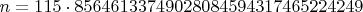 $n=115\cdot 85646133749028084594317465224249$