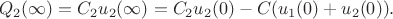 $$Q_2(\infty)=C_2u_2(\infty)=C_2u_2(0)-C(u_1(0)+u_2(0)).$$