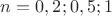 $n=0,2; 0,5; 1$