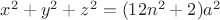 $x^2+y^2+z^2=(12n^2+2)a^2$