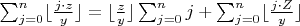 $ \sum_{j = 0}^{n}\lfloor\frac{j\cdot z}{y} \rfloor = \lfloor\frac{z}{y} \rfloor\sum_{j = 0}^{n}j + \sum_{j = 0}^{n}\lfloor\frac{j\cdot Z}{y} \rfloor$
