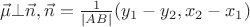 $\vec\mu \bot \vec{n},\vec{n} = \frac{1}{|AB|}(y_1 - y_2, x_2 - x_1)$
