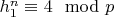$h_1^n \equiv 4 \mod p$