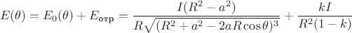 $$E(\theta )=E_{0}(\theta )+E_{\text{отр}}=\dfrac{I(R^{2}-a^{2})}{R\sqrt {(R^{2}+a^{2}-2aR\cos \theta)^3}}+\dfrac{kI}{R^{2}(1-k)}$$