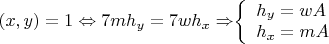 $(x,y)=1\Leftrightarrow 7mh_y=7wh_x\Rightarrow $$\left\{
\begin{array}{lcl}
 h_y=wA \\
 h_x=mA \\
\end{array}
\right.$$