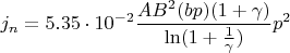 $$j_n=5.35\cdot10^{-2}\frac{AB^2(bp)(1+\gamma)}{\ln(1+\frac{1}{\gamma})}p^2$$