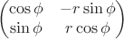 $$ \begin{pmatrix}
\cos \phi  & -r \sin \phi \\
\sin \phi & r \cos \phi  
\end{pmatrix}$$