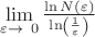$\lim\limits_{\varepsilon\to\ 0}\frac{\ln N(\varepsilon )}{\ln\left(\frac{1}{\varepsilon}}\right)$