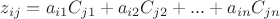 $z_{ij}=a_{i1}C_{j1}+a_{i2}C_{j2}+...+a_{in}C_{jn}$