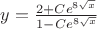 $  y  = \frac{2 + Ce^{8 \sqrt{x}}}{1- Ce^{8 \sqrt{x}}} $