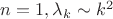 $n=1,  \lambda_k \sim k^{2}$