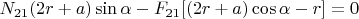 $ N_{21}(2r+a)\sin \alpha - F_{21} [(2r+a)\cos \alpha - r] = 0 $