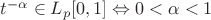 $t^{-\alpha} \in L_p[0, 1]  \Leftrightarrow 0 < \alpha < 1\p$