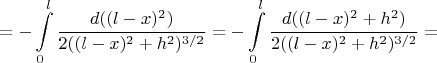 $$=-\int\limits_0^l\frac{d((l-x)^2)}{2((l-x)^2+h^2)^{3/2}}=-\int\limits_0^l\frac{d((l-x)^2+h^2)}{2((l-x)^2+h^2)^{3/2}}=$$
