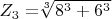 $Z_3 =$\sqrt[3]{8^3+6^3}$ $