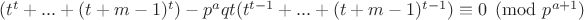$(t^t+...+(t+m-1)^t) -p^aqt(t^{t-1}+...+(t+m-1)^{t-1}) \equiv 0 \pmod{p^{a+1}}$