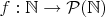 $f: \mathbb N \to \mathcal P(\mathbb N)$