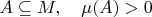 $A\subseteq M,\quad \mu(A)>0$