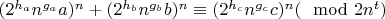 $(2^{h_a}n^{g_a}a)^n+(2^{h_b}n^{g_b}b)^n\equiv (2^{h_c}n^{g_c}c)^n (\mod 2n^t)$